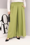 Spodnie damskie bawełniane Plus Size o szerokiej nogawce i luźnym kroju pistacjowe