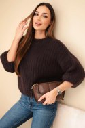 Sweter damski z moheru z rękawem 3/4 brązowy