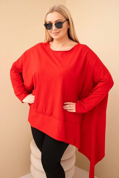 Tunika damska Plus Size z bawełny z asymetrycznym dołem czerwona