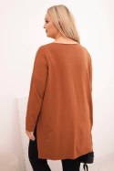 Bluzka damska Plus Size asymetryczna z długim rękawem ciemno camelowa