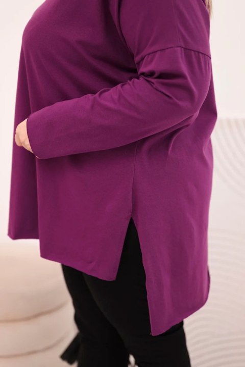 Bluzka damska Plus Size asymetryczna z długim rękawem ciemno fioletowa