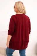 Bluzka damska Plus Size z bawełny z ozdobnymi guzikami i podwijanymi rękawami bordowa