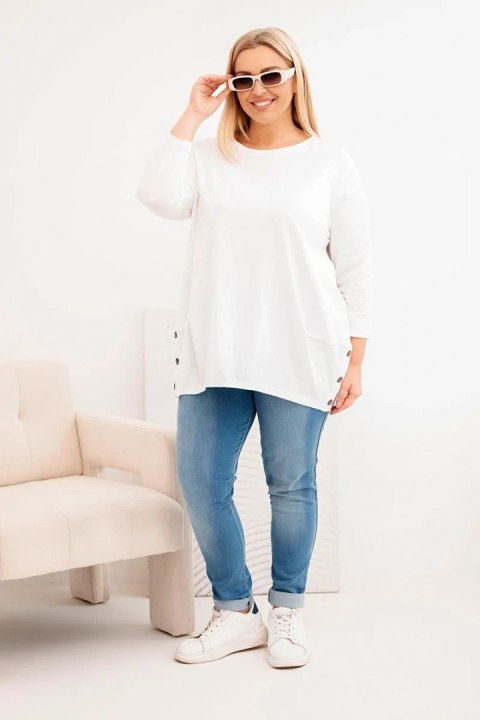 Bluzka damska Plus Size z bawełny z ozdobnymi guzikami i podwijanymi rękawami ecru