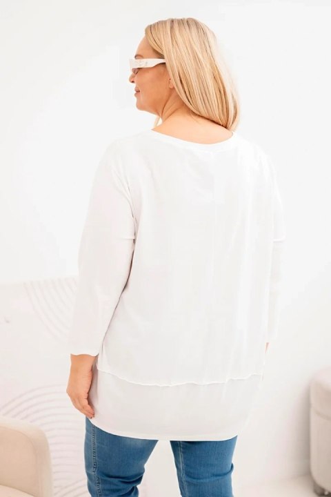 Bluzka damska Plus Size z bawełny z ozdobnymi guzikami i podwijanymi rękawami ecru
