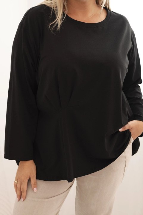 Bluzka damska plus size z bawełną z długim rękawem i marszczeniem czarna