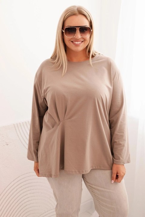 Bluzka damska plus size z bawełną z długim rękawem i marszczeniem fango
