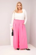 Spodnie damskie bawełniane Plus Size o szerokiej nogawce i luźnym kroju jasno różowe