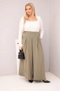Spodnie damskie bawełniane Plus Size o szerokiej nogawce i luźnym kroju khaki