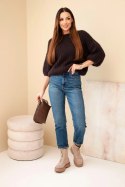 Sweter damski z moheru z rękawem 3/4 brązowy