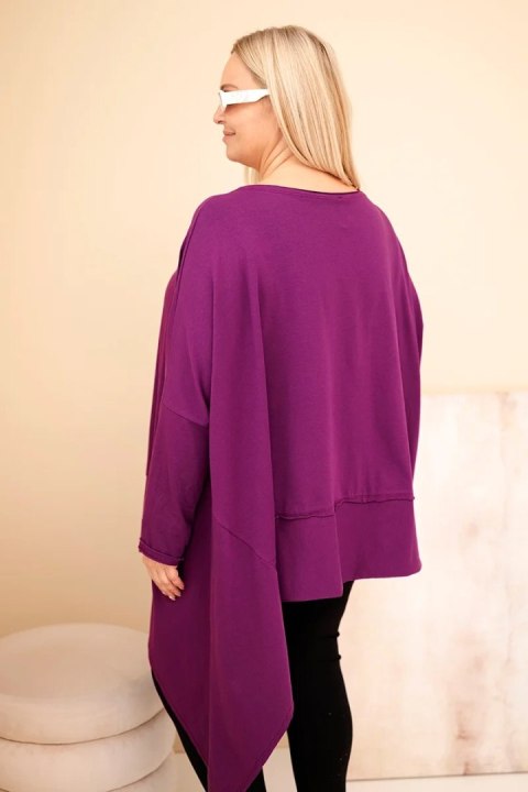 Tunika damska Plus Size z bawełny z asymetrycznym dołem ciemno fioletowa