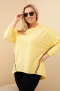 Bluzka damska Plus Size bawełniana z podwijanym rękawem i lampasem w panterkę żółty