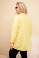 Bluzka damska Plus Size bawełniana z podwijanym rękawem i lampasem w panterkę żółty