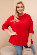 Bluzka damska Plus Size z bawełną o luźnym kroju z dekoltem wodnym czerwona