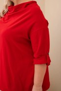 Bluzka damska Plus Size z bawełną o luźnym kroju z dekoltem wodnym czerwona