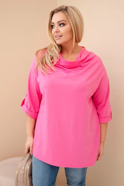 Bluzka damska Plus Size z bawełną o luźnym kroju z dekoltem wodnym jasno różowa