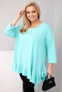 Bluzka damska Plus Size z bawełną z falbaną i rękawem podwijanym miętowa