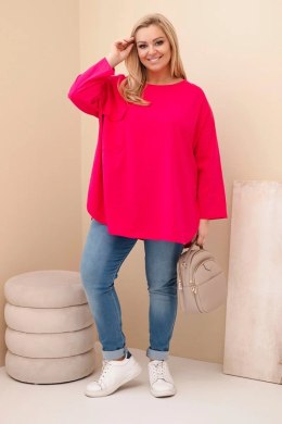Bluzka damska Plus Size z bawełną z kieszenią i rękawem podwijanym fuksja