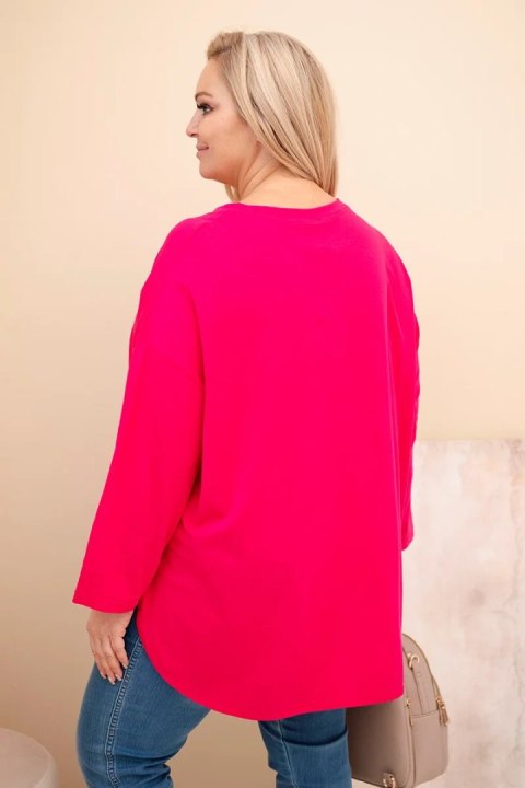 Bluzka damska Plus Size z bawełną z kieszenią i rękawem podwijanym fuksja