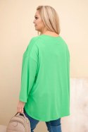 Bluzka damska Plus Size z bawełną z kieszenią i rękawem podwijanym jasno zielona