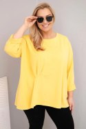 Bluzka damska plus size z bawełną z długim rękawem i marszczeniem żółta