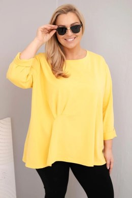 Bluzka damska plus size z bawełną z długim rękawem i marszczeniem żółta