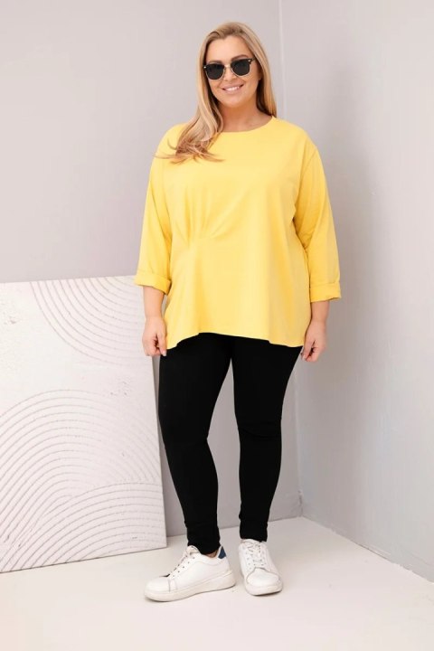 Bluzka damska plus size z bawełną z długim rękawem i marszczeniem żółta