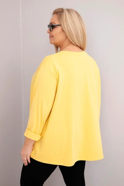 Bluzka damska plus size z bawełną z długim rękawem i marszczeniem żółta