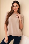 Sweter damski z wiskozy z krótkim rękawem ciemny beżowy