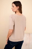 Sweter damski z wiskozy z krótkim rękawem ciemny beżowy