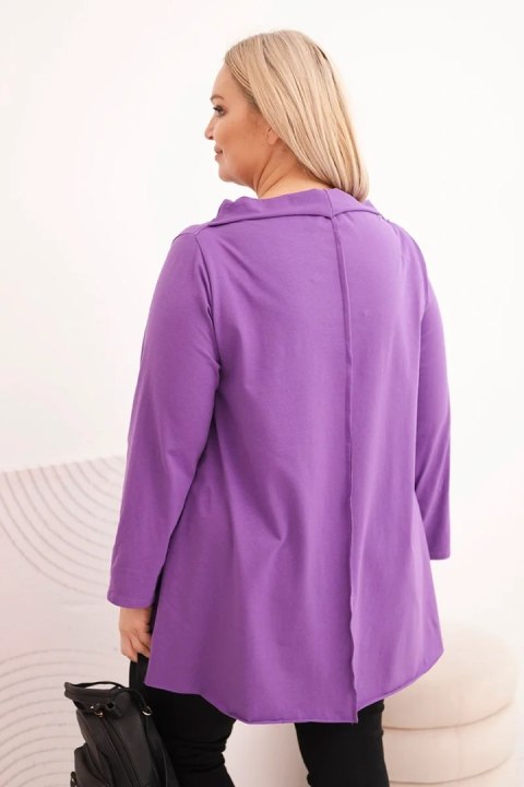 Bluzka damska bawełniana Plus Size asymetryczna z podwijanym rękawem fioletowa