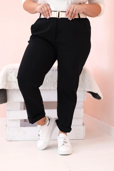 Spodnie damskie bawełniane Plus Size z paskiem czarne