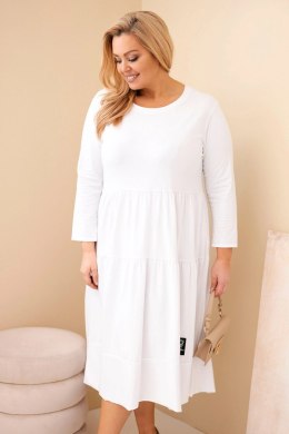 Sukienka damska bawełniana Plus Size z falbanami i podwiniętym rękawem biała