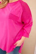 Bluza damska Plus Size bawełniana z nadrukiem fuksja