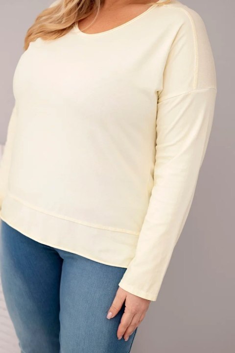 Bluzka damska Plus Size przecierana z dekoltem V i dłuższym tyłem żółta