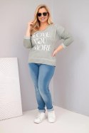 Bluzka damska Plus Size przecierana z napisem Love You More khaki