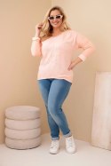 Bluzka damska Plus Size przecierana z napisem i perełkami morelowa