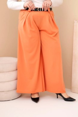 Spodnie damskie Plus Size wiskozowe z szeroką nogawką i paskiem morelowe