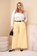 Spodnie damskie Plus Size wiskozowe z szeroką nogawką i paskiem żółte