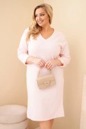Sukienka damska Plus Size masełkowa z dekoltem V i rękawem pudrowy róż