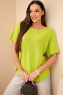 Sweter damski z krótkim rękawem o luźnym kroju pistacjowy