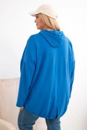 Bluza damska Plus Size z kapturem i nadrukiem chabrowa