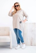 Bluzka damska Plus Size z dłuższym tyłem i długim rękawem ciemno beżowa