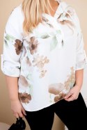 Bluzka damska Plus Size z wiskozy z kapturem i kwiatowym wzorem biała