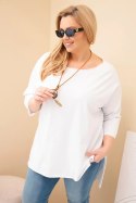 Bluzka damska bawełniana Plus Size asymetryczna z naszyjnikiem biała