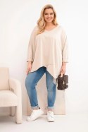 Bluzka damska bawełniana Plus Size z asymetrycznym dołem i dekoltem V beżowa