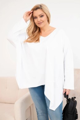 Bluzka damska bawełniana Plus Size z asymetrycznym dołem i dekoltem V biała