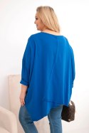 Bluzka damska bawełniana Plus Size z asymetrycznym dołem i dekoltem V chabrowa