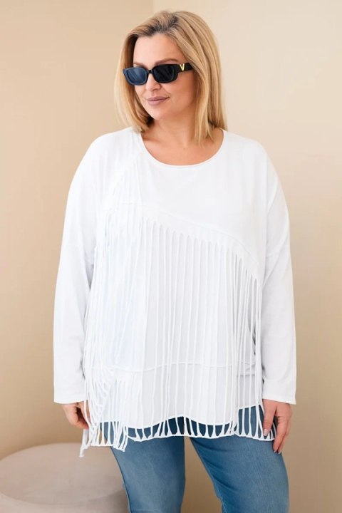Bluzka damska bawełniana Plus Size z frędzlami biała