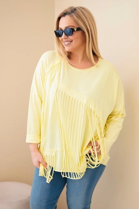 Bluzka damska bawełniana Plus Size z frędzlami żółta