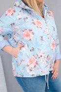 Kurtka damska wiosenna pikowana Plus Size z kapturem i kwiatowym wzorem niebieska
